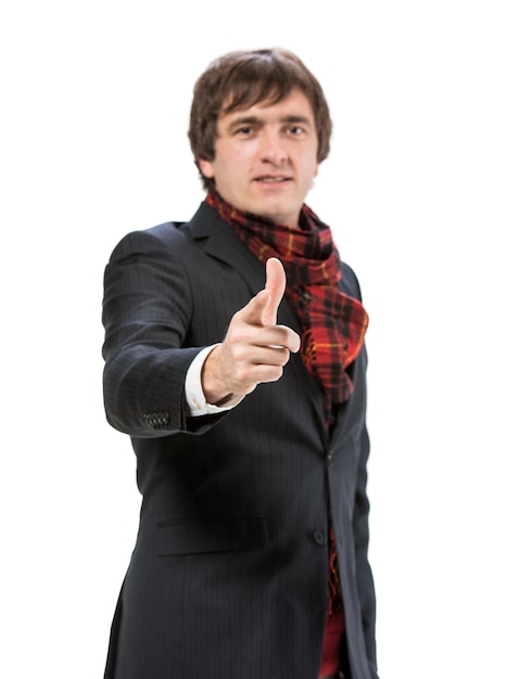 Businessman pointing his finger straight Focus on finger