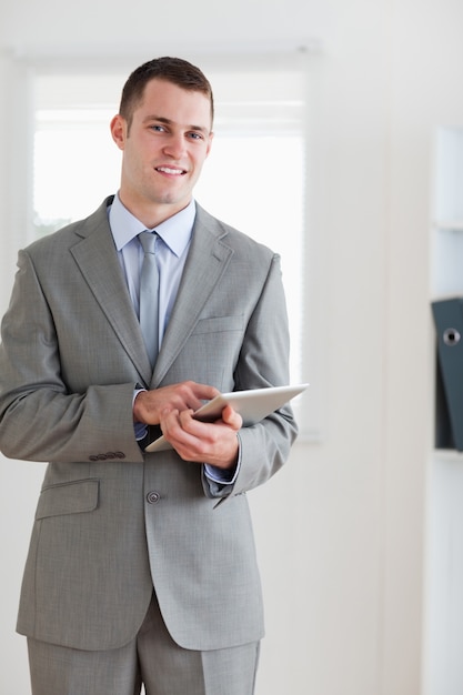 Businessman pointing at his notes