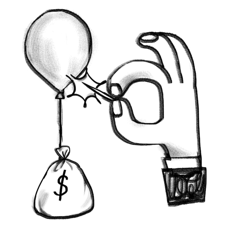 Foto businessman popping ballon png sticker winst verlies concept transparante achtergrond