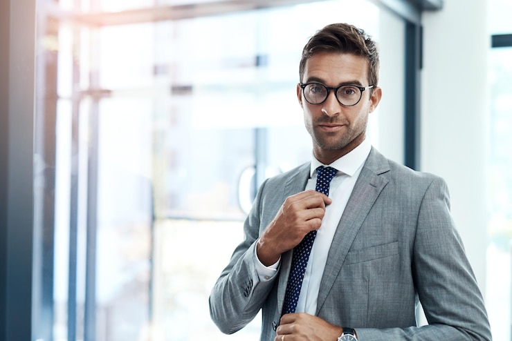 Photo businessman portrait or banker in finance with pride confidence or investment banking career face ambition and professional broker in financial company modern office or corporate institution