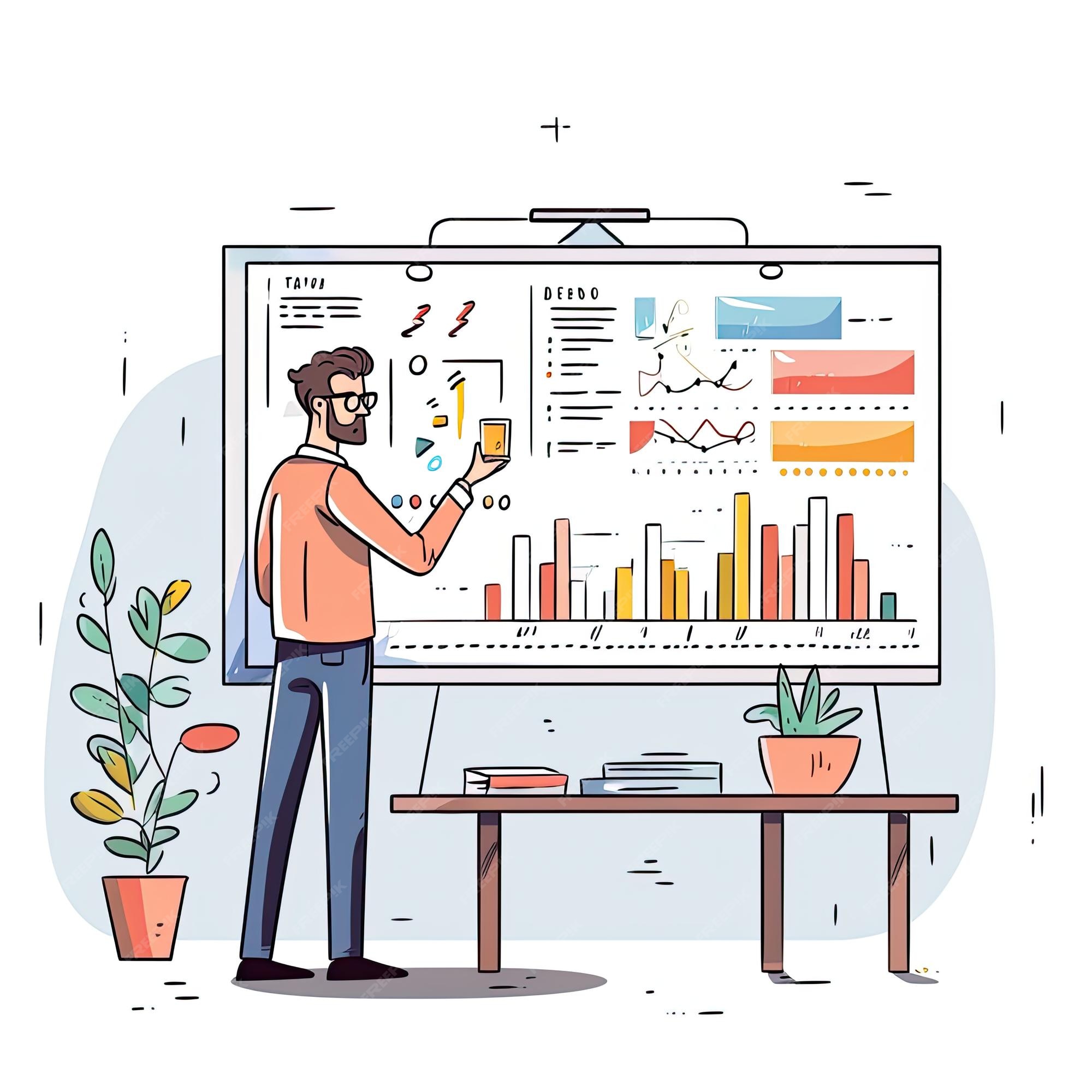 Premium Photo | Businessman presenting charts and graphs on whiteboard ...