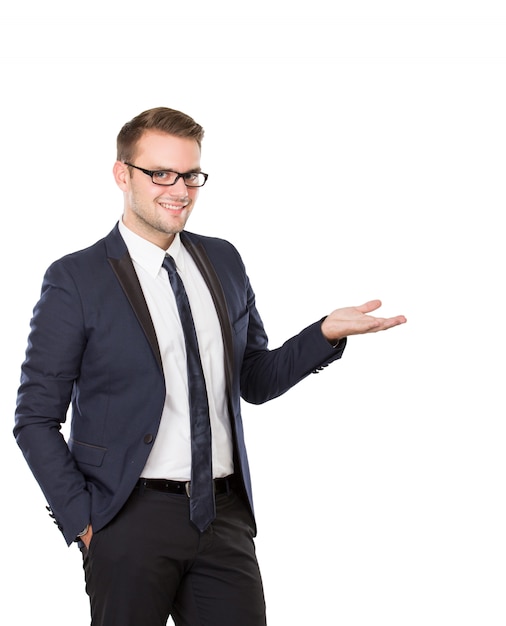 Businessman presenting hand gesture