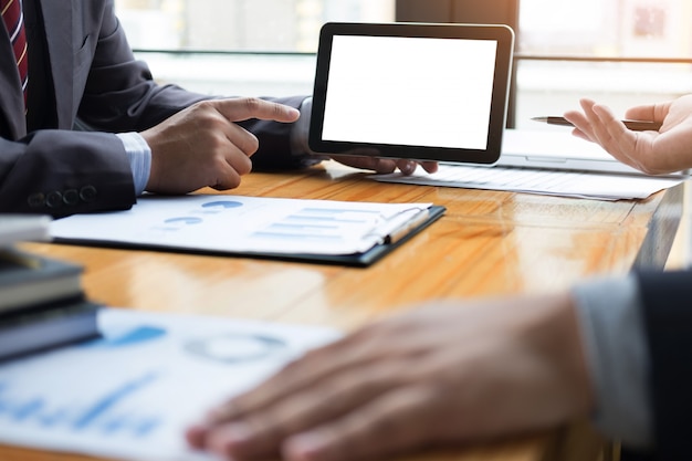 businessman presenting something at the seminar using tablet at the office, Audit concept at working