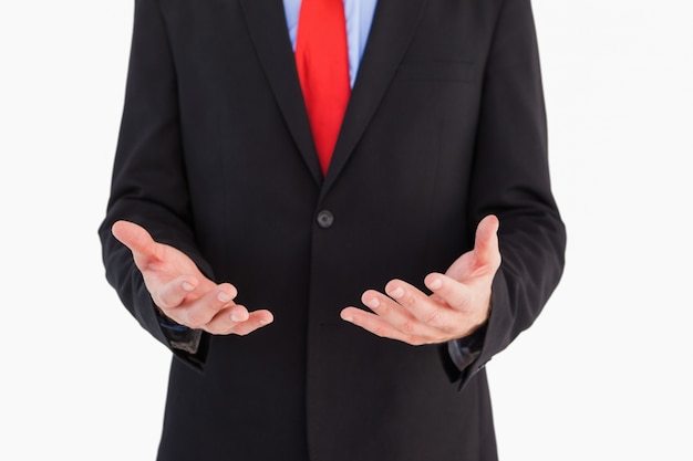 Businessman presenting with his hands