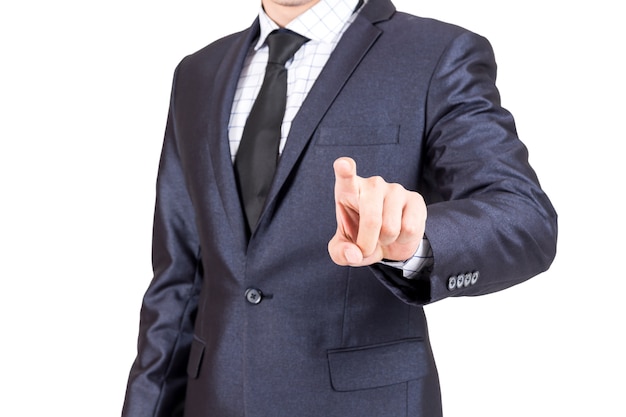 Businessman pressing on virtual screens 