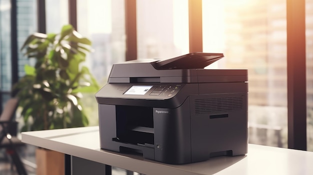 Businessman print paper on a multifunction laser printer in business office printout documents