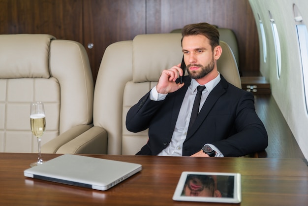 Businessman on private jet