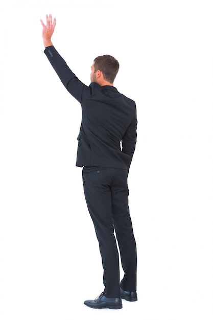 Businessman put his hand up 