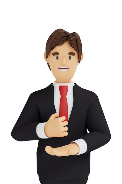 Businessman putting fist on palm got inspired idea 3D rendering cartoon character