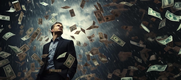 businessman in the rain of money Generative AI