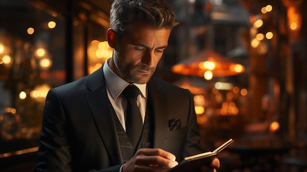 Photo businessman reading a book