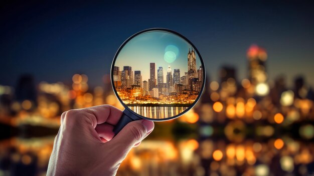 Businessman Realtor Inspects City With Magnifying Glass