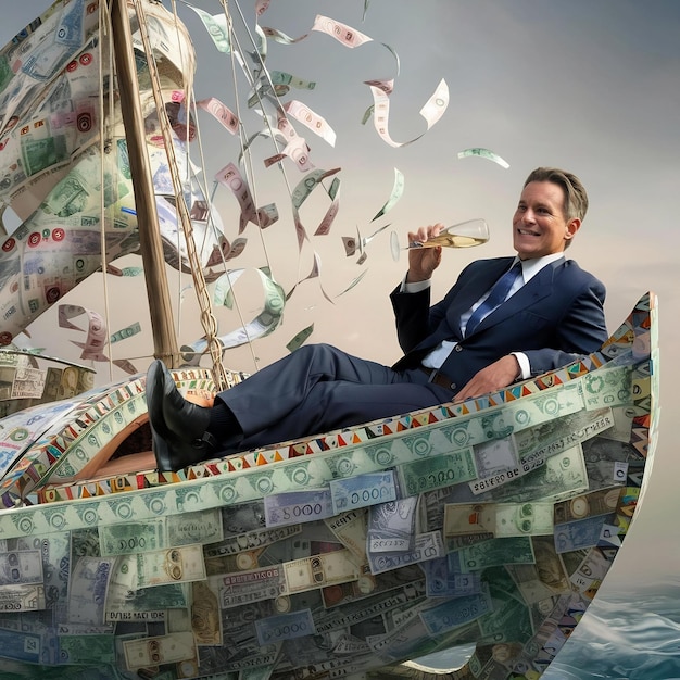 Фото businessman relaxed on a boat of banknote
