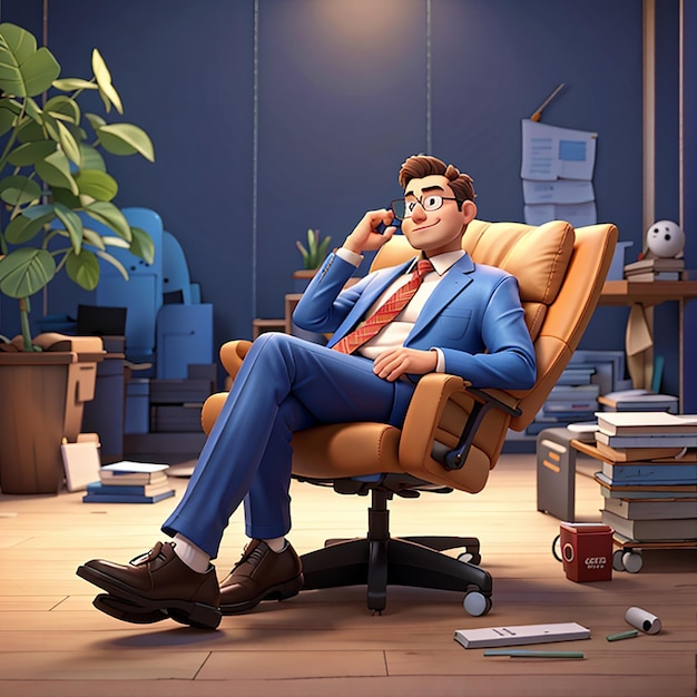 Бизнесмен расслабляет трехмерную иллюстрацию персонажа