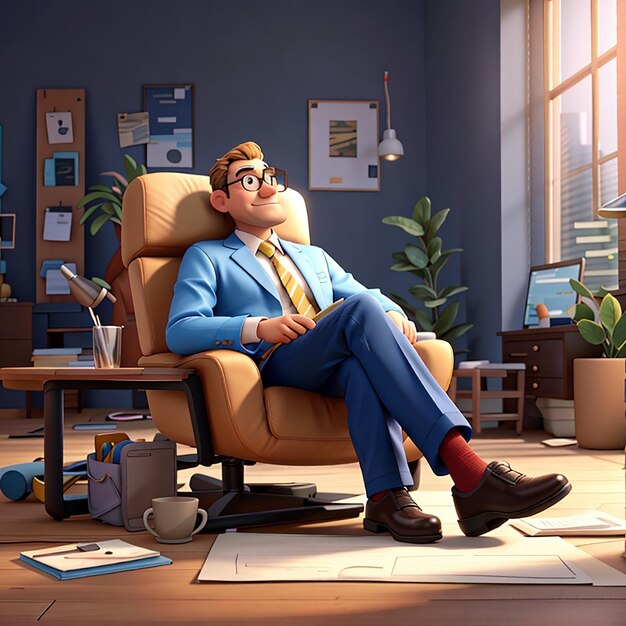 Businessman relaxing 3d character illustration