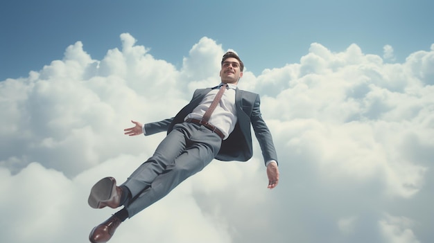 Photo businessman relaxing lie down on clouds ai generated image