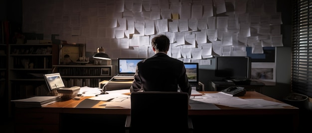 Businessman reviewing a document back view Generative AI