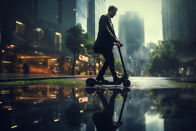 Businessman Riding an EScooter in the City