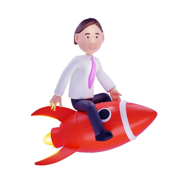 Businessman on a rocket. isolated on white. 3d illustration