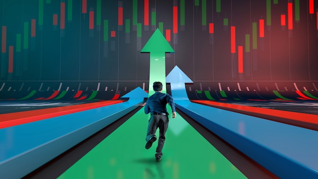 Businessman run to arrow high return of stock market investment