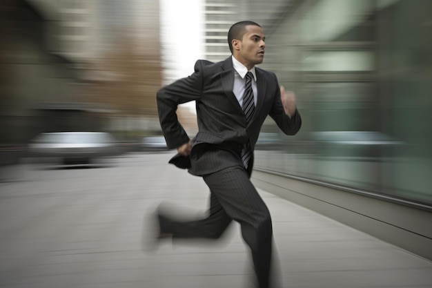 写真 ビジネスマンが通りで仕事に急いで走る マネージャービジネスワーカーが急いで アイを生成する