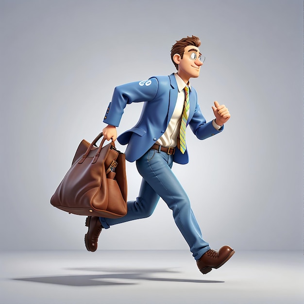 Businessman running carrying bag 3d character illustration