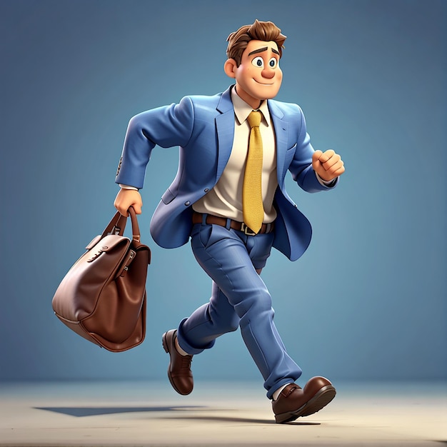 Businessman running carrying bag 3d character illustration