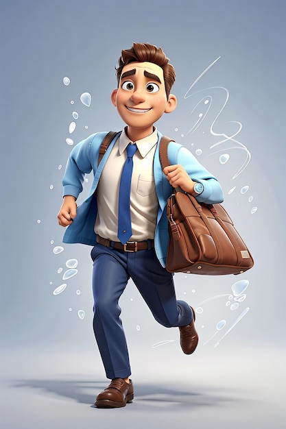 Businessman running carrying bag 3d character illustration