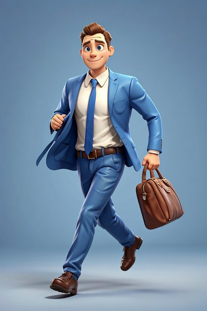 Businessman running carrying bag 3d character illustration