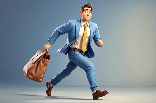 Businessman running carrying bag 3d character illustration