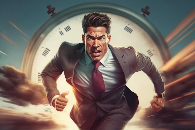 Businessman rushing and racing with speed of time