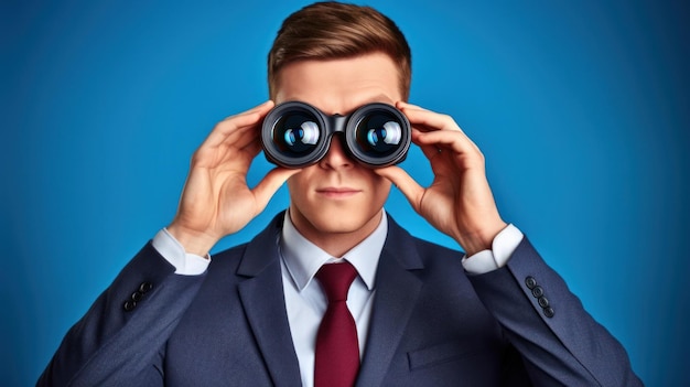 Businessman scouting new opportunities with binoculars concept photo