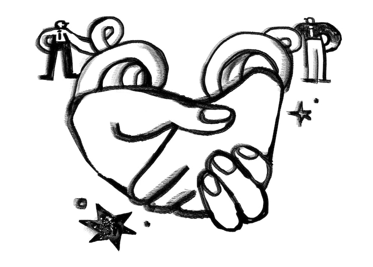 Photo businessman shaking hands png sticker partnership doodle transparent background