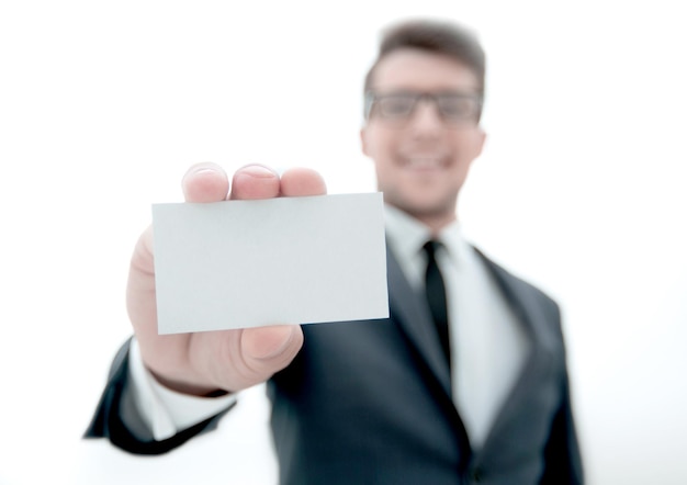 Businessman showing a blank business card