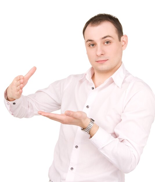 businessman showing something on the palms of his hands