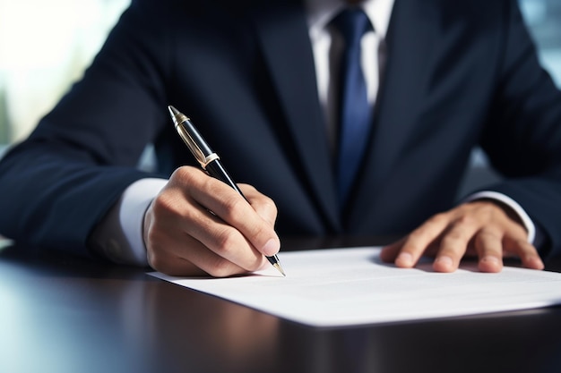 A Businessman Signs a Document