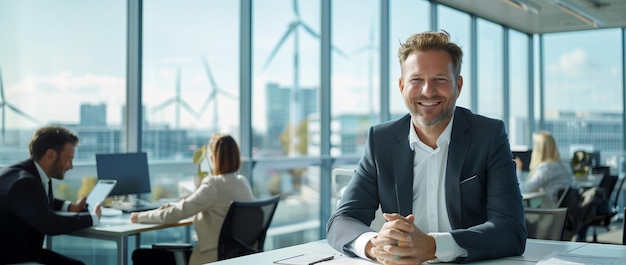 Businessman sitting at table in office