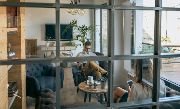 Businessman sitting in waiting room