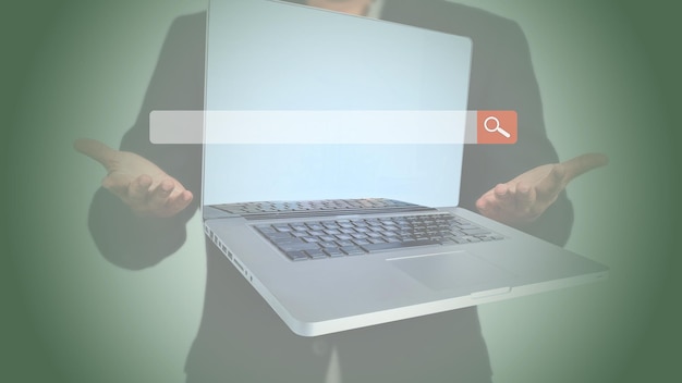 businessman slip a laptop out of the hand business search engine optimization concept