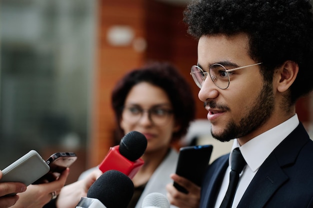 Businessman speaking speech during conference