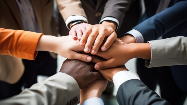 Photo businessman stacking hand together diversity