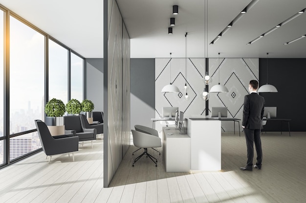 Photo businessman standing in coworking loft room