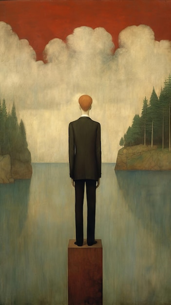 Businessman standing on the edge of a cliff and looking into the distance