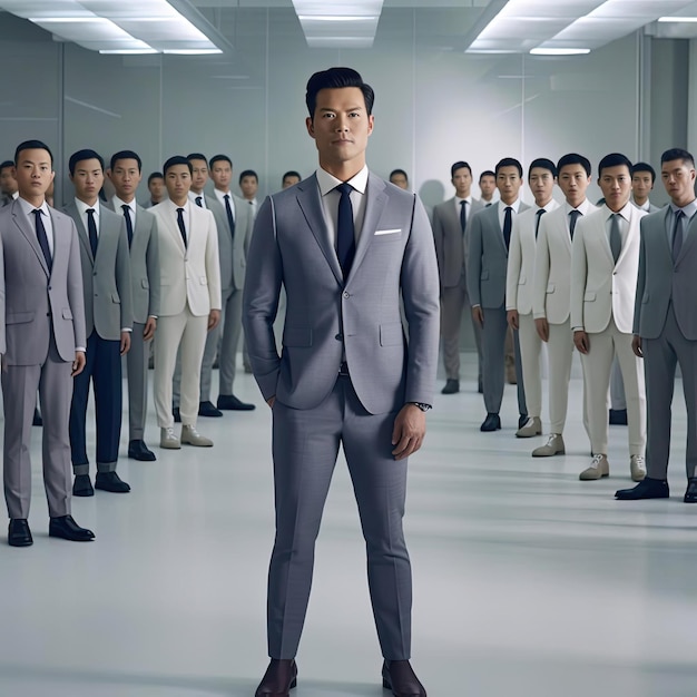 Businessman standing in front of his team 3D rendering