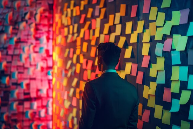 Foto un uomo d'affari di fronte a un muro vibrante