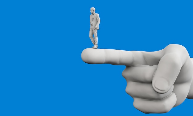 Businessman standing on a pointing finger Business direction 3D Rendering