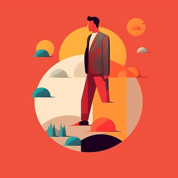 Businessman standing on top of a cliff Vector illustration in flat style