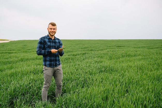 Foto uomo d'affari in piedi in un campo di grano