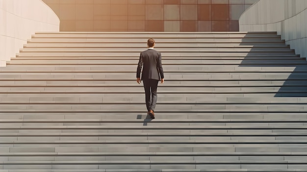 Businessman step up on stair forward Generative AI