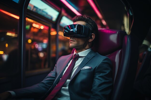 Businessman in the subway working by virtual reality